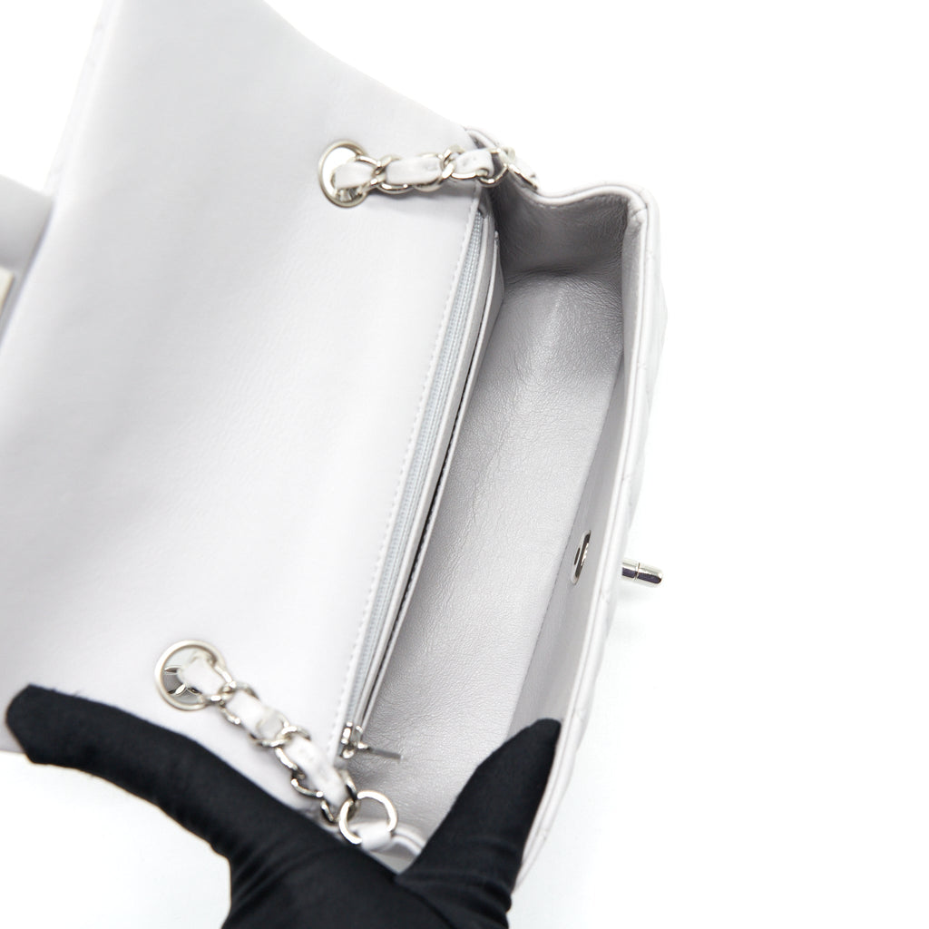 CHANEL MINI RECTANGULAR FLAP BAG LAMBSKIN LIGHT GREY SHW