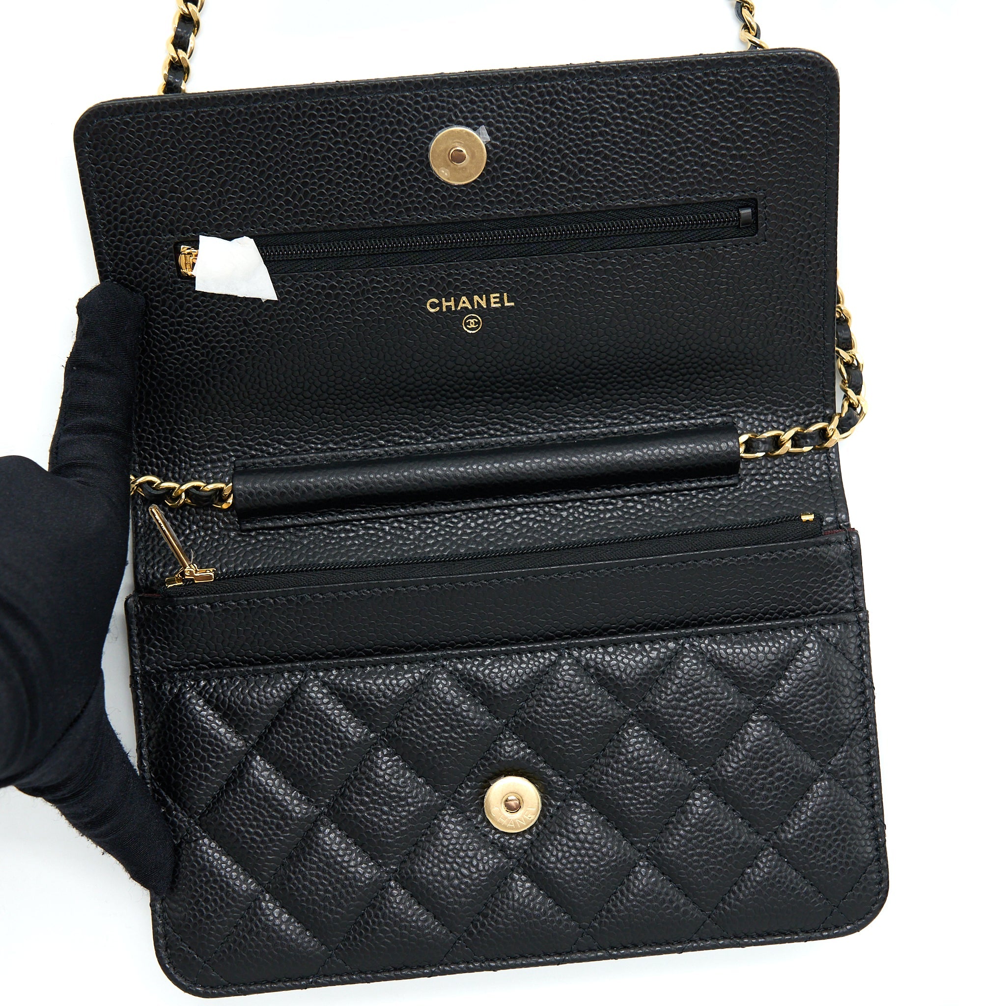 CHANEL CLASSIC WALLET ON CHAIN CAVIAR BLACK GHW (MICROCHIP)
