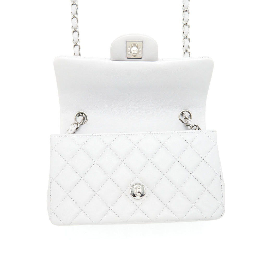 CHANEL MINI RECTANGULAR FLAP BAG LAMBSKIN LIGHT GREY SHW