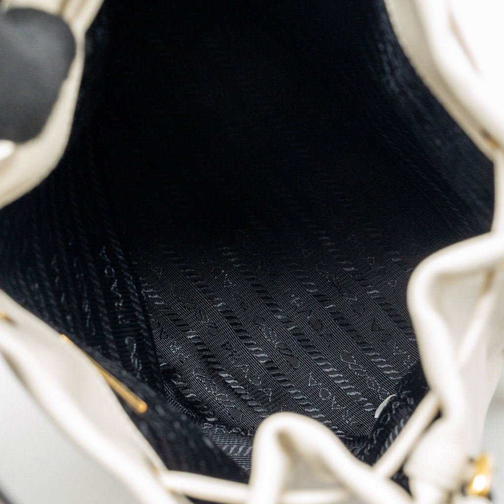 PRADA DRAWSTRING BUCKET BAG CALFSKIN WHITE GHW