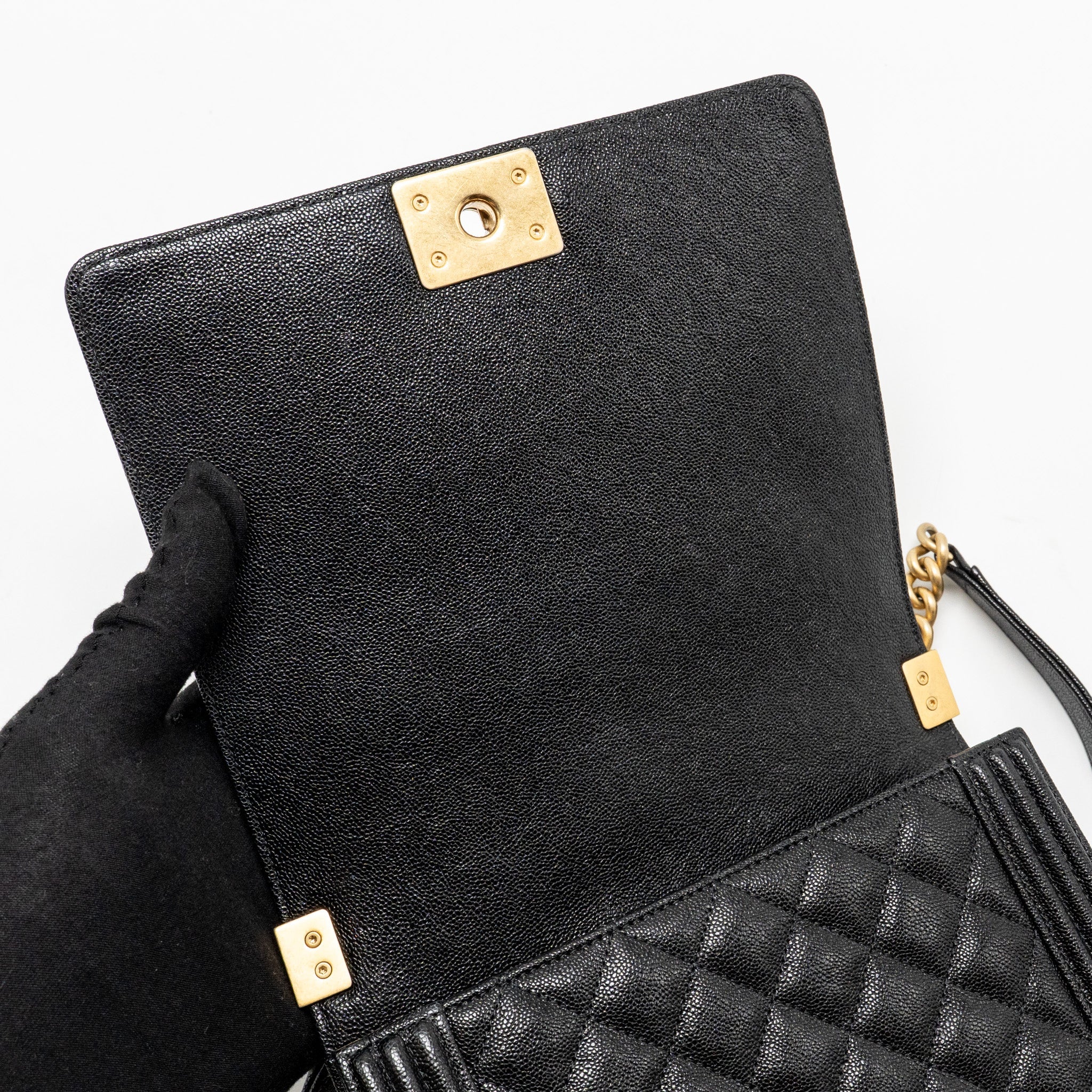 CHANEL NORTH SOUTH/VERTICAL BOY BAG CAVIAR BLACK GHW