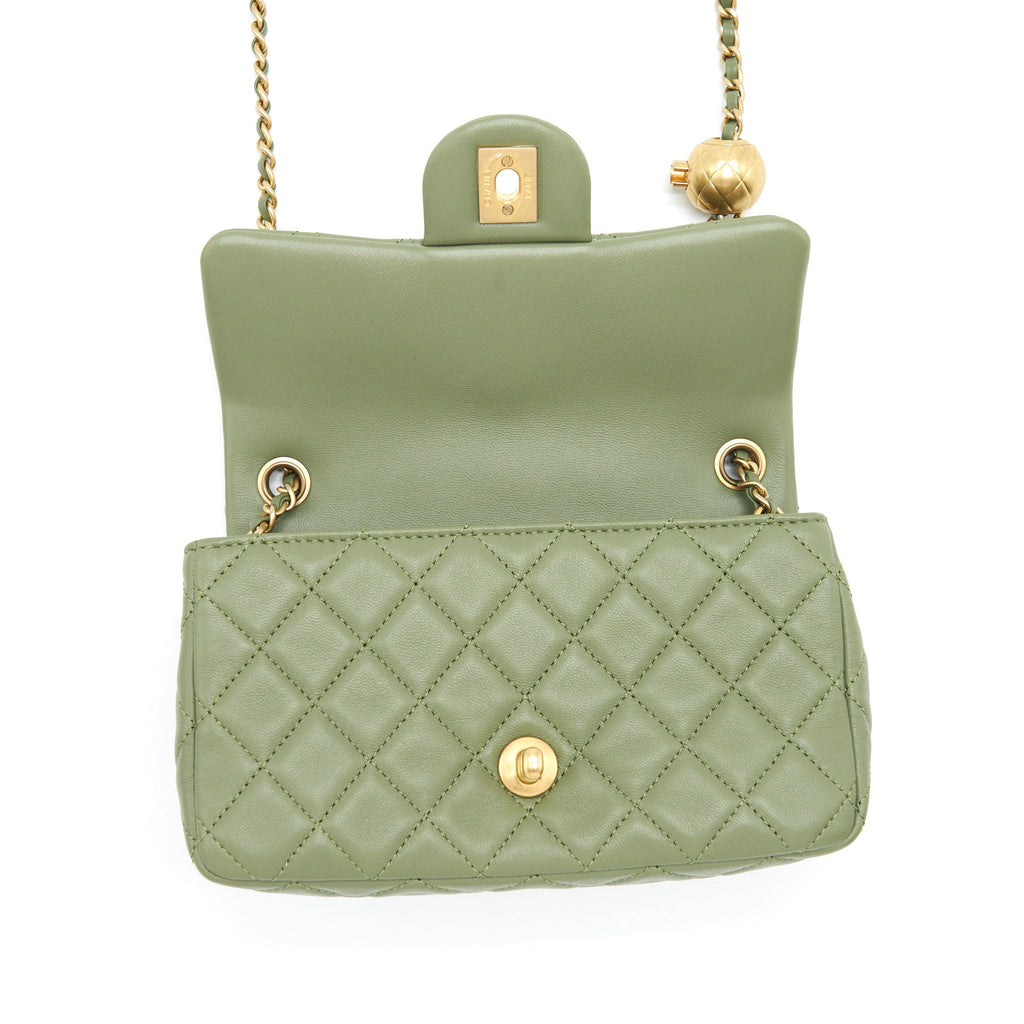 CHANEL PEAR CRUSH MINI RECTANGULAR FLAP BAG 21B LAMBSKIN GREEN GHW (MICROCHIP)