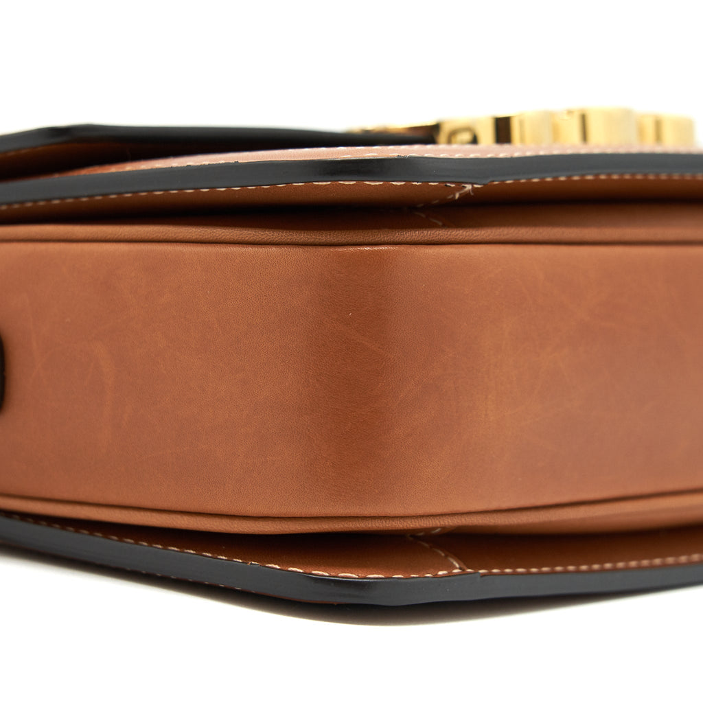 CELINE TEEN TRIOMPHE BAG IN TRIOMPHE CANVAS AND CALFSKIN TAN