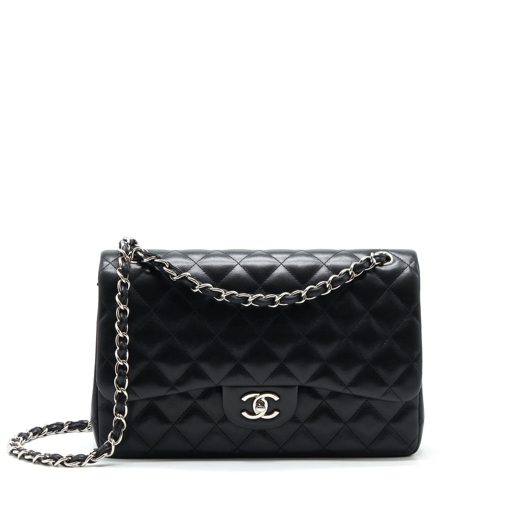 CHANEL CLASSIC JUMBO DOUBLE FLAP BAG LAMBSKIN BLACK SHW