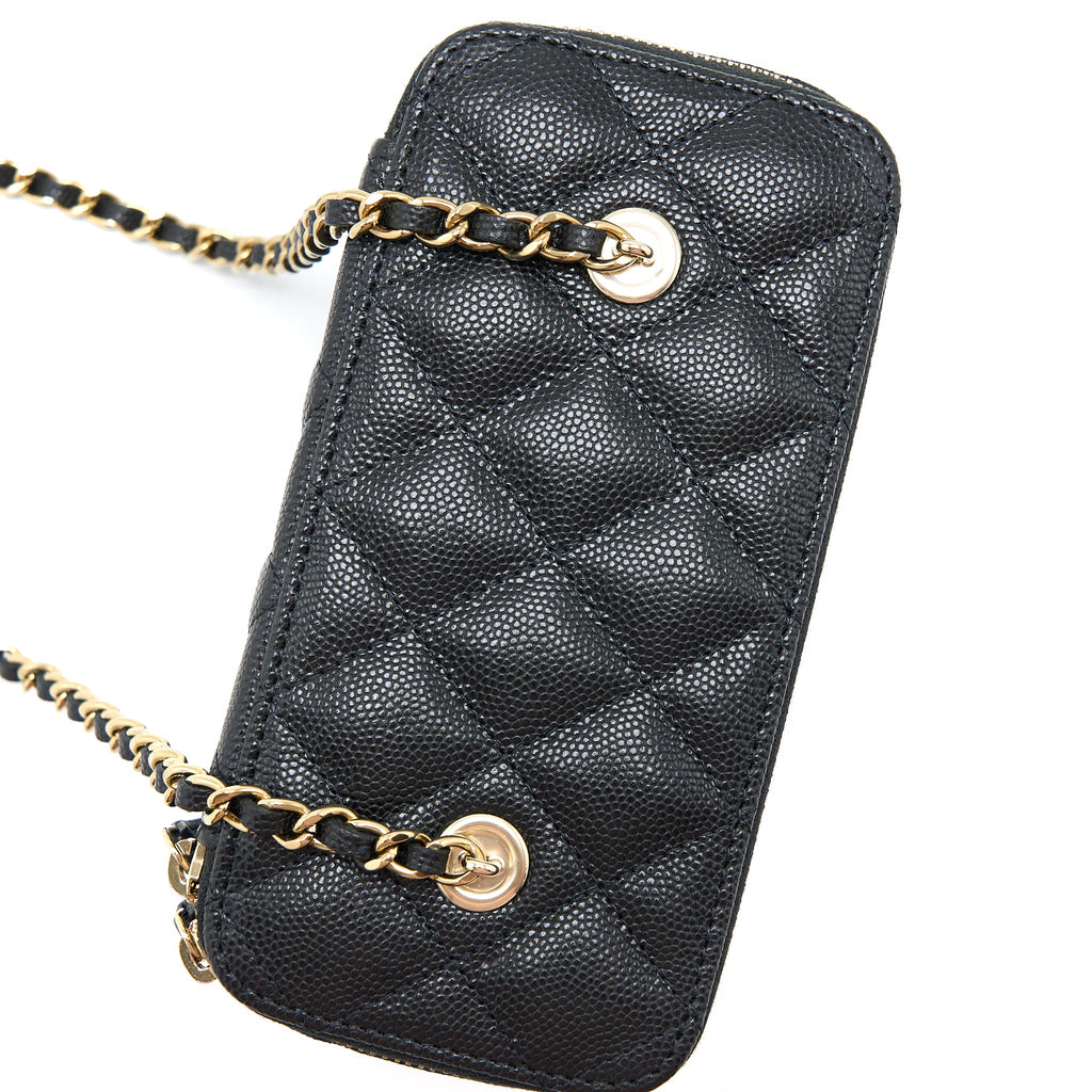 CHANEL LONG VANITY WITH CHAIN CAVIAR BLACK LGHW (MICROCHIP)