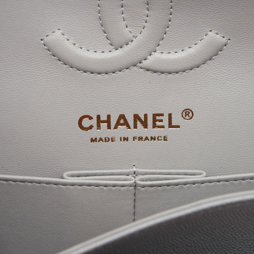 CHANEL 21A SMALL CLASSIC DOUBLE FLAP BAG CAVIAR NC634 LIGHT GREY LGHW