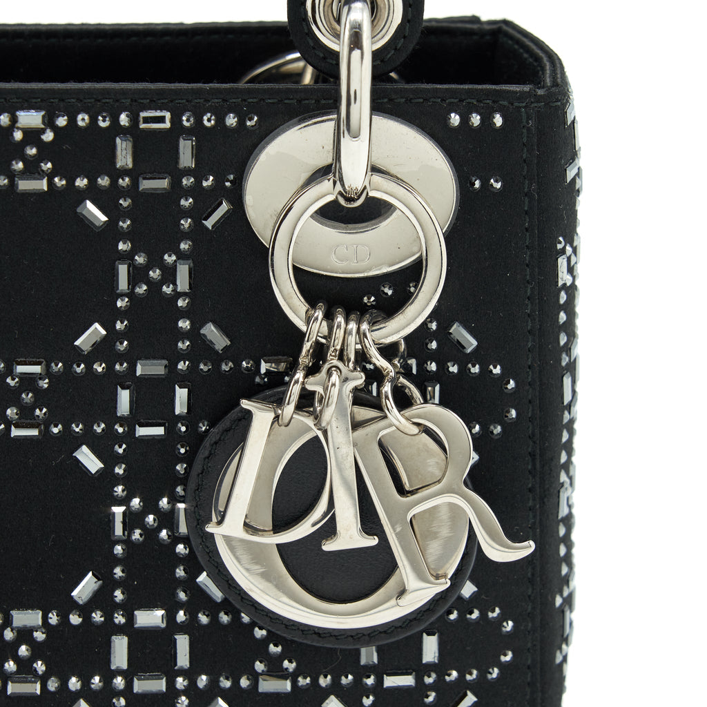 DIOR MINI LADY DIOR SATIN BLACK WITH CRYSTAL BLACK SHW