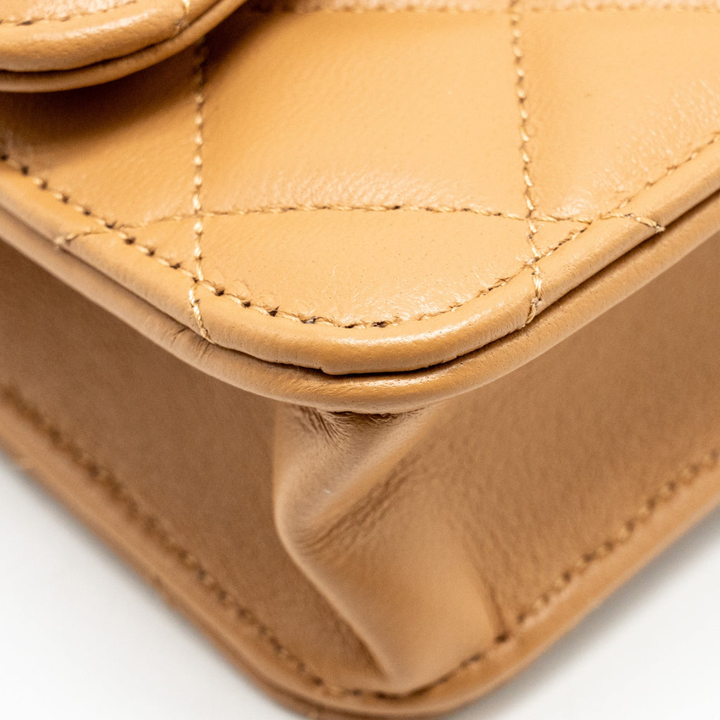 CHANEL TOP HANDLE MINI FLAP BAG LAMBSKIN CARAMEL LGHW (MICROCHIP)