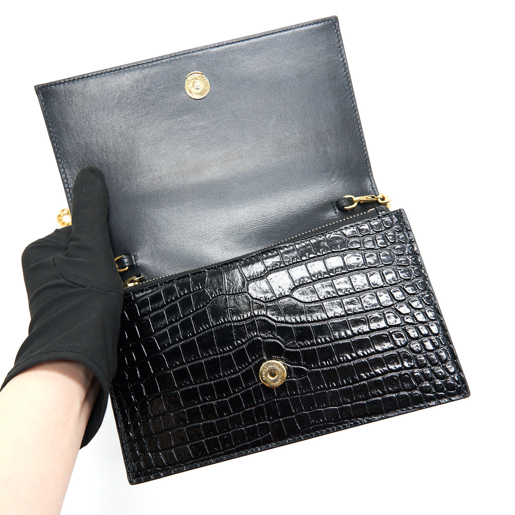 SAINT LAURENT /YSL KATE SMALL CHAIN WALLET WITH TASSEL BLACK GHW