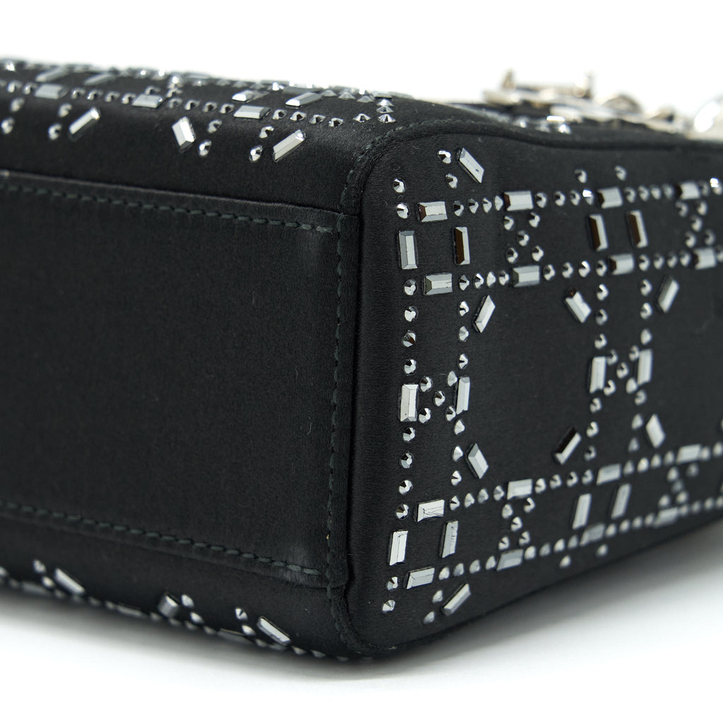 DIOR MINI LADY DIOR SATIN BLACK WITH CRYSTAL BLACK SHW