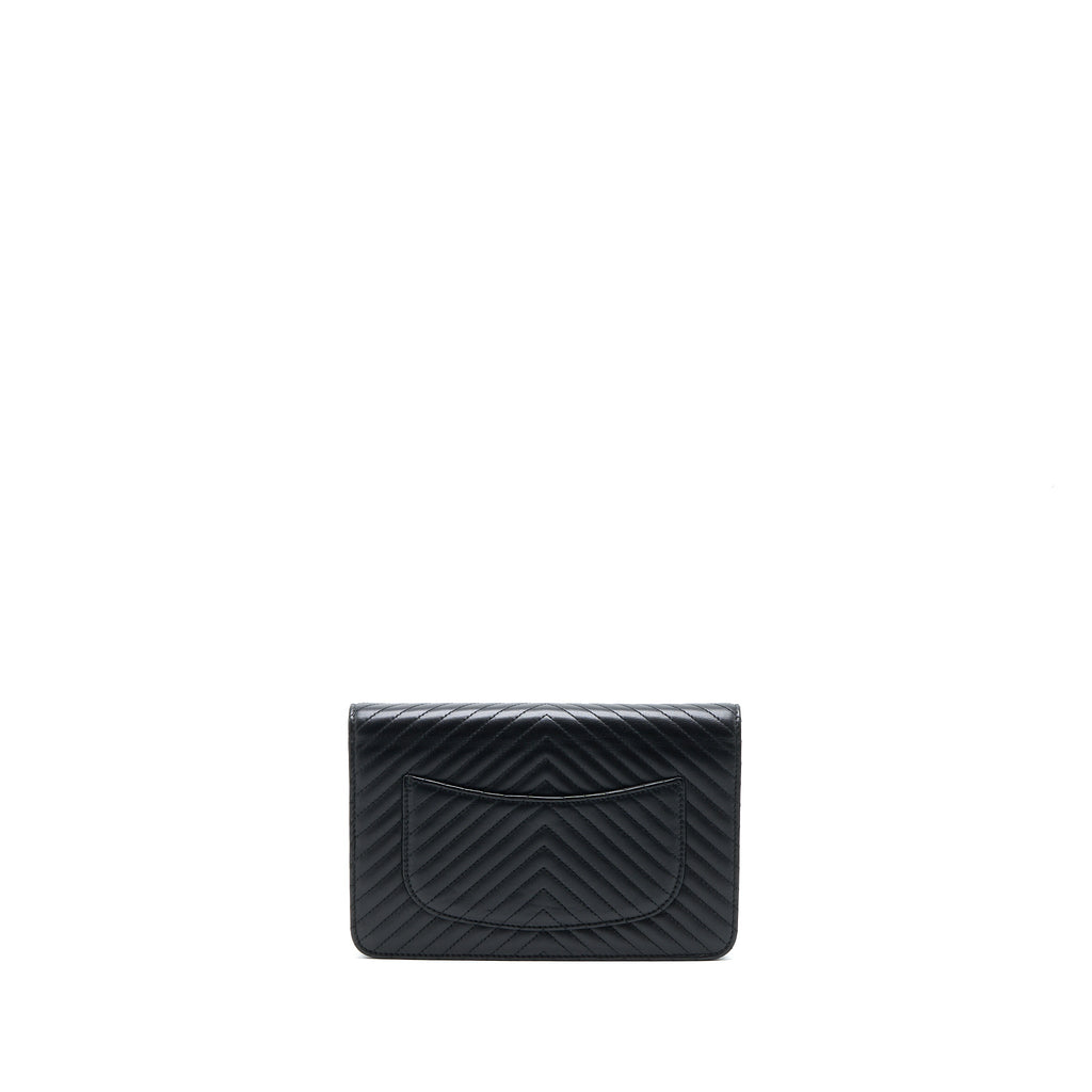 CHANEL CHEVRON WALLET ON CHAIN BLACK WITH BLACK HARDWARE