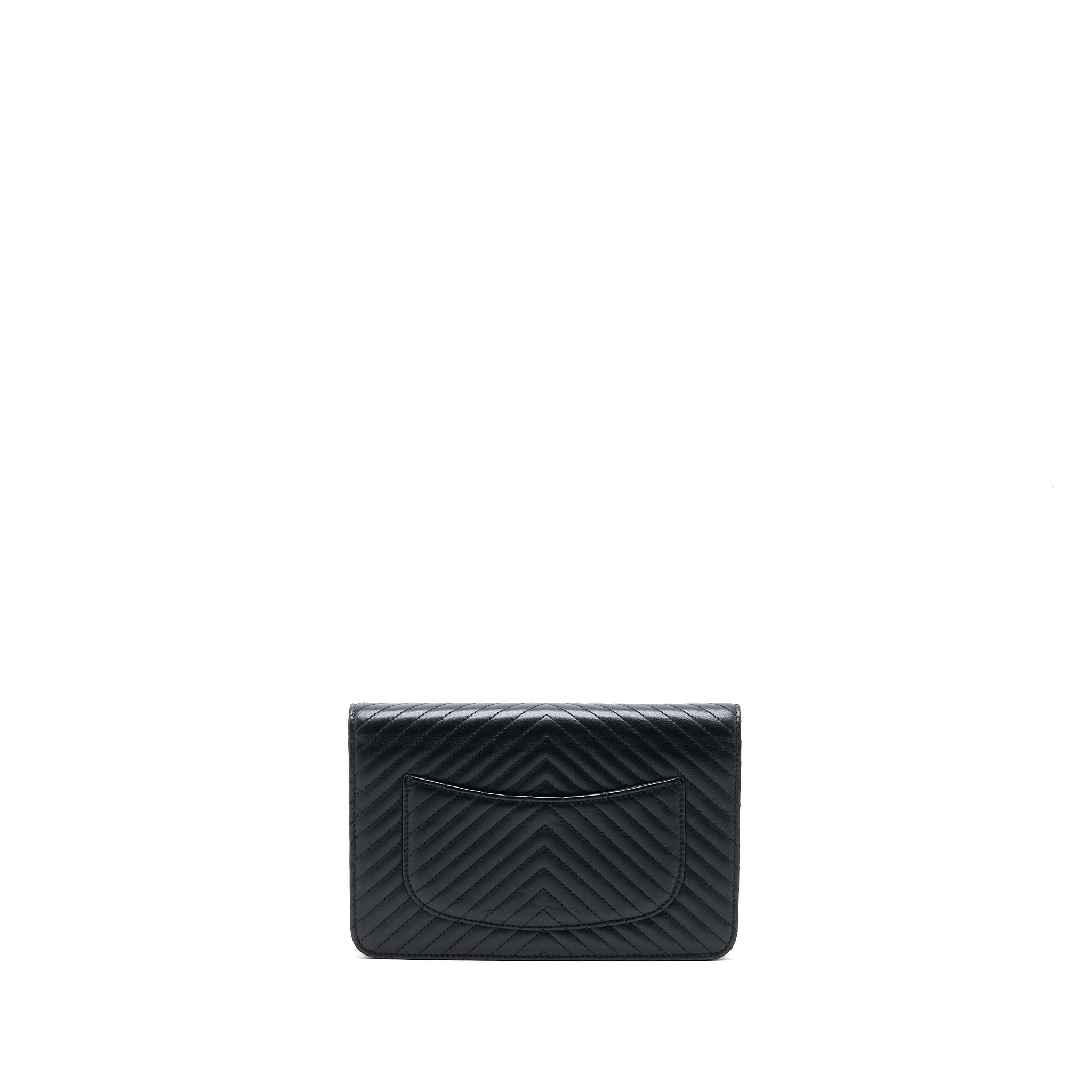 CHANEL CHEVRON WALLET ON CHAIN BLACK WITH BLACK HARDWARE
