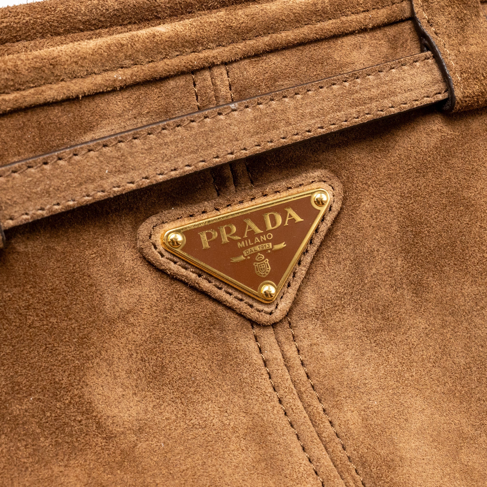 PRADA MEDIUM BONNIE HANDBAG SUEDE LEATHER BROWN GHW