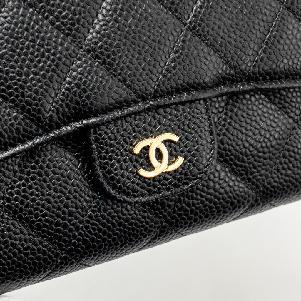 CHANEL CLASSIC CC FLAP LONG WALLET CAVIAR BLACK GHW
