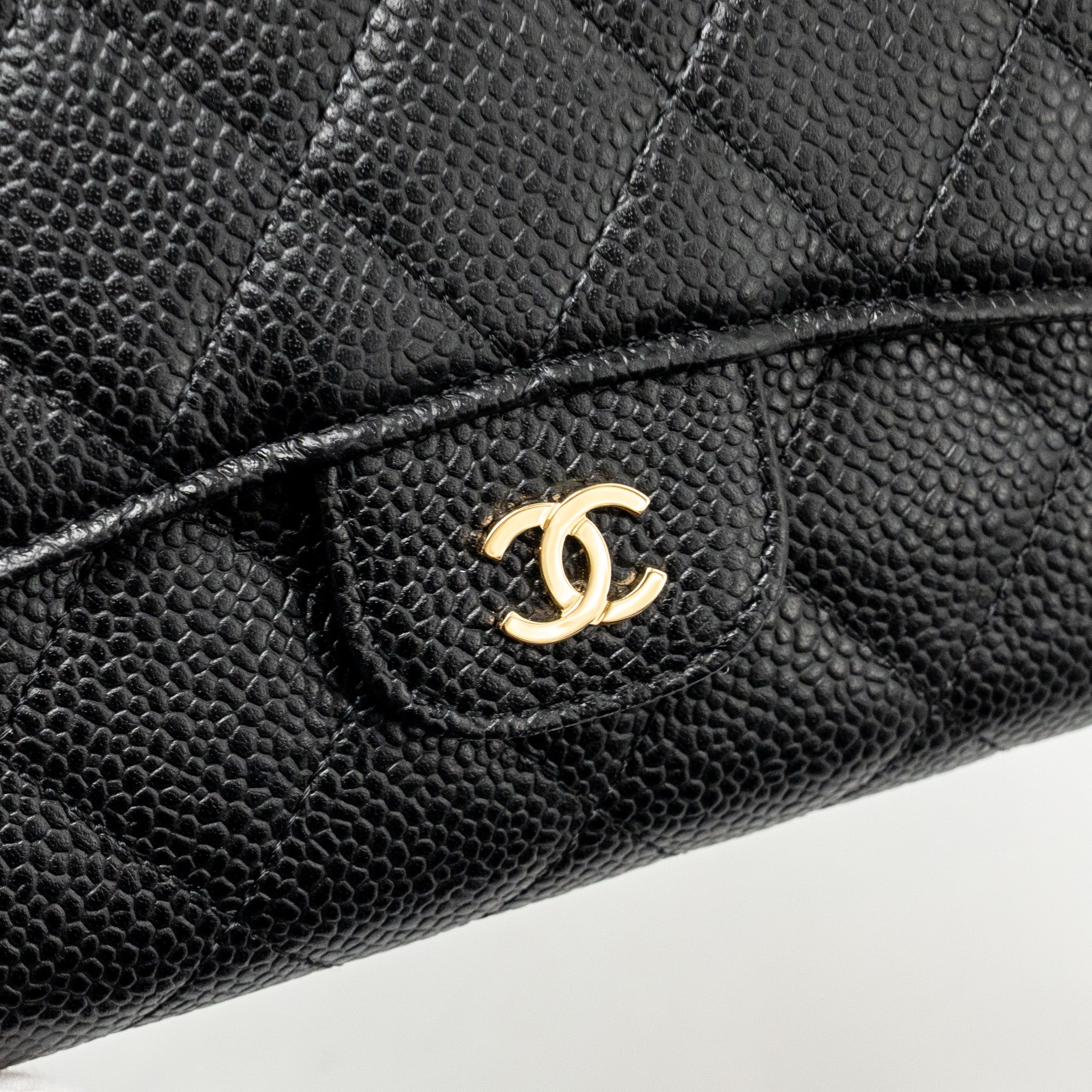 CHANEL CLASSIC CC FLAP LONG WALLET CAVIAR BLACK GHW