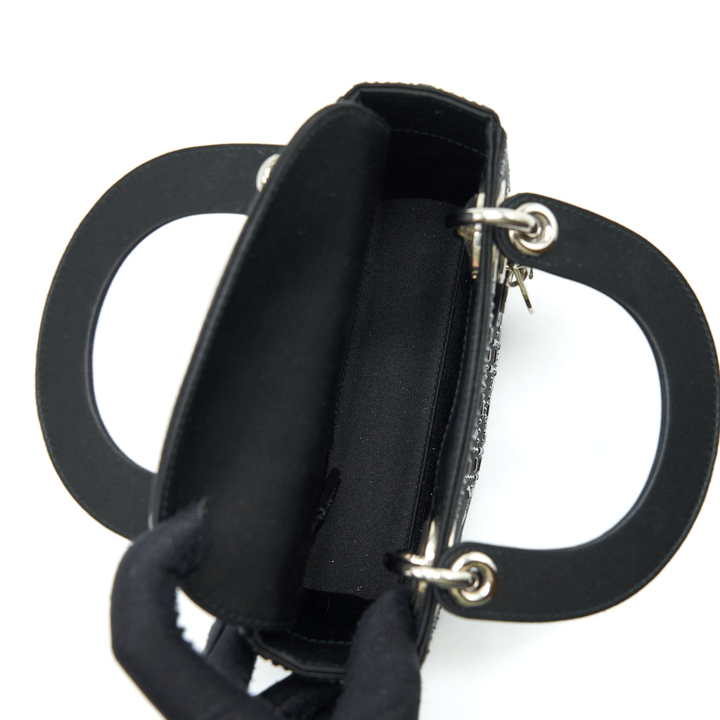 DIOR MINI LADY DIOR SATIN BLACK WITH CRYSTAL BLACK SHW