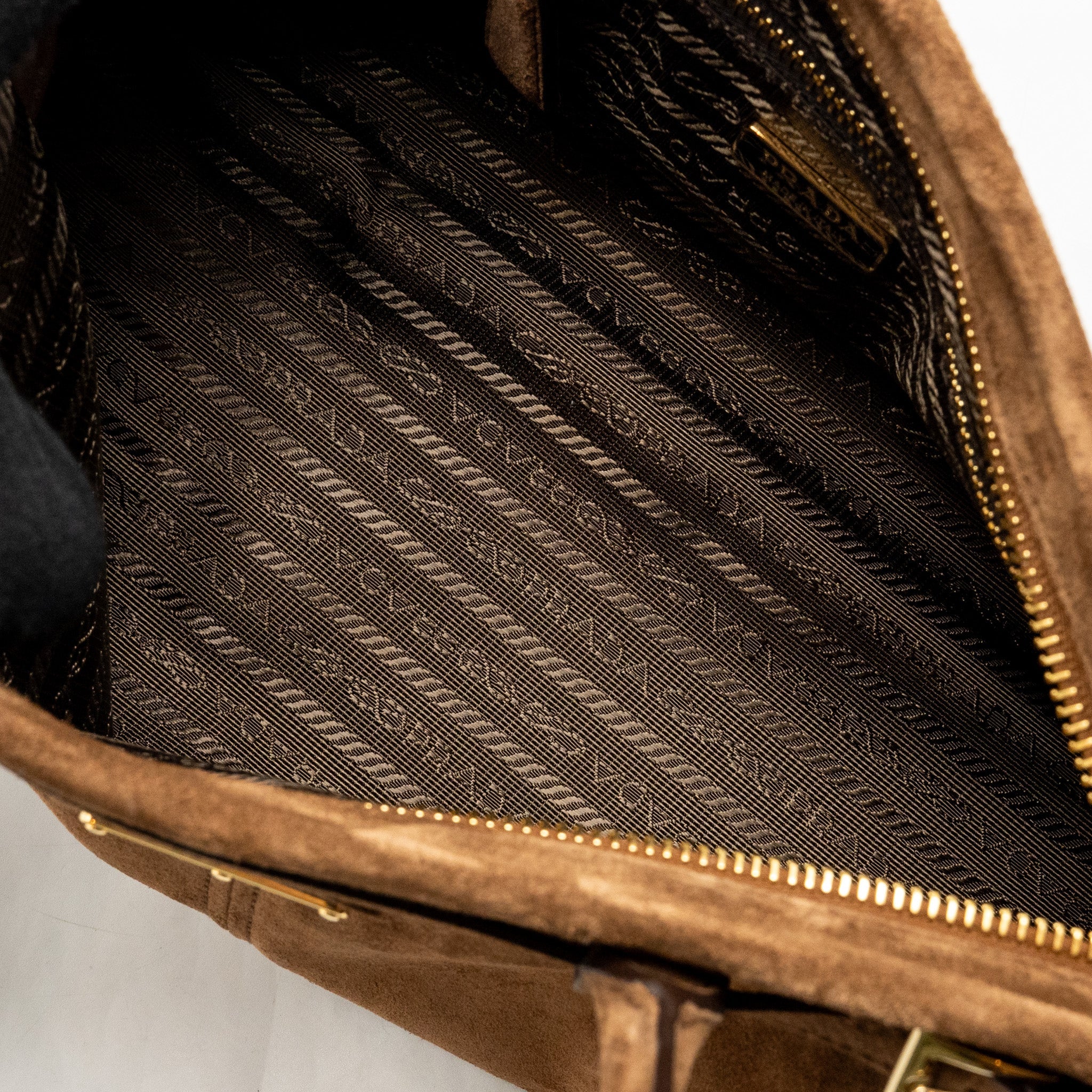 PRADA MEDIUM BONNIE HANDBAG SUEDE LEATHER BROWN GHW