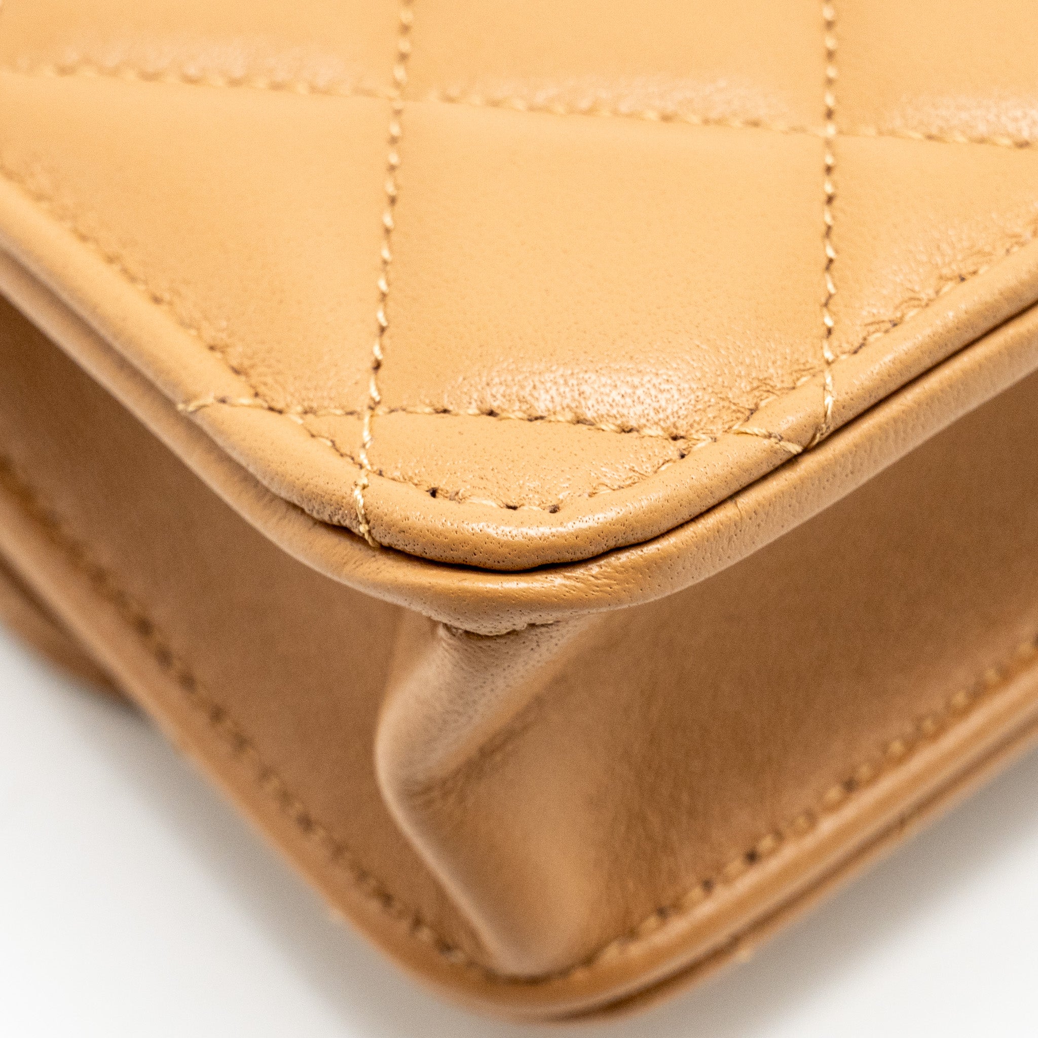 CHANEL TOP HANDLE MINI FLAP BAG LAMBSKIN CARAMEL LGHW (MICROCHIP)