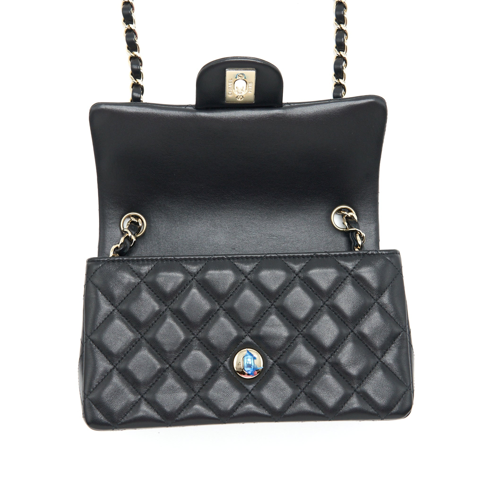 CHANEL MINI RECTANGULAR FLAP BAG LAMBSKIN BLACK LGHW (MICROCHIP)