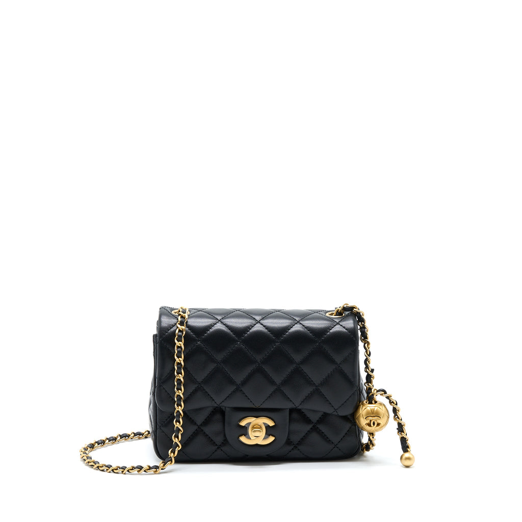 CHANEL PEARL CRUSH MINI SQUARE FLAP BAG LAMBSKIN BLACK GHW (MICROCHIP)