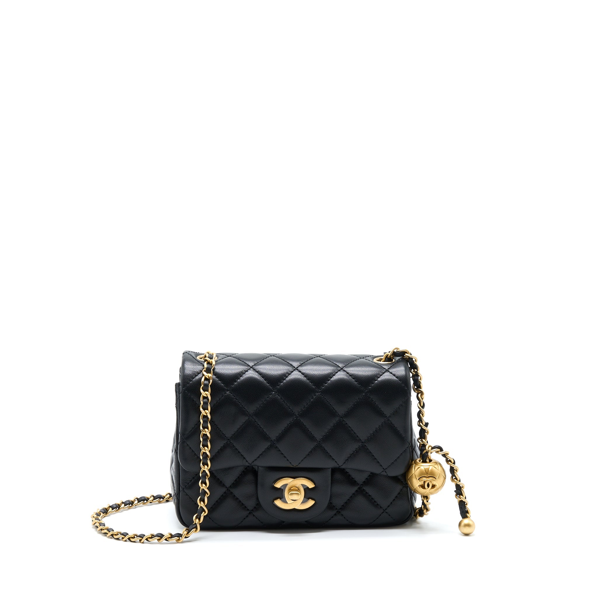 CHANEL PEARL CRUSH MINI SQUARE FLAP BAG LAMBSKIN BLACK GHW (MICROCHIP)
