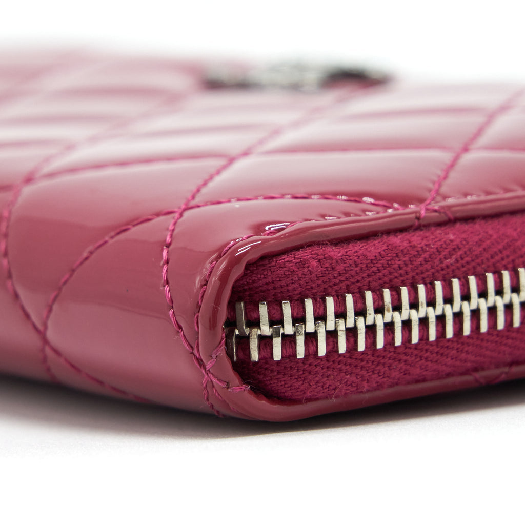 CHANEL LONG ZIP WALLET PATENT FUCHSIA SHW