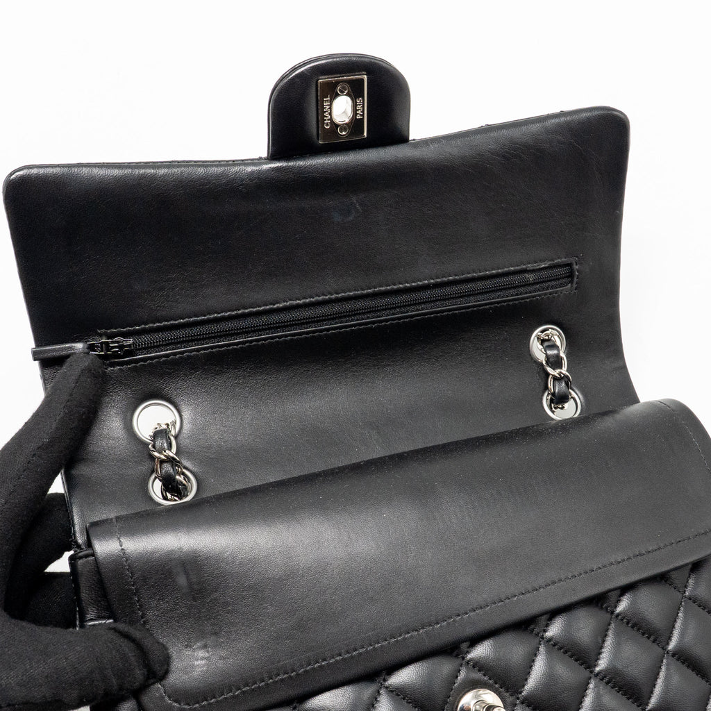 CHANEL MEDIUM CLASSIC DOUBLE FLAP BAG LAMBSKIN BLACK SHW