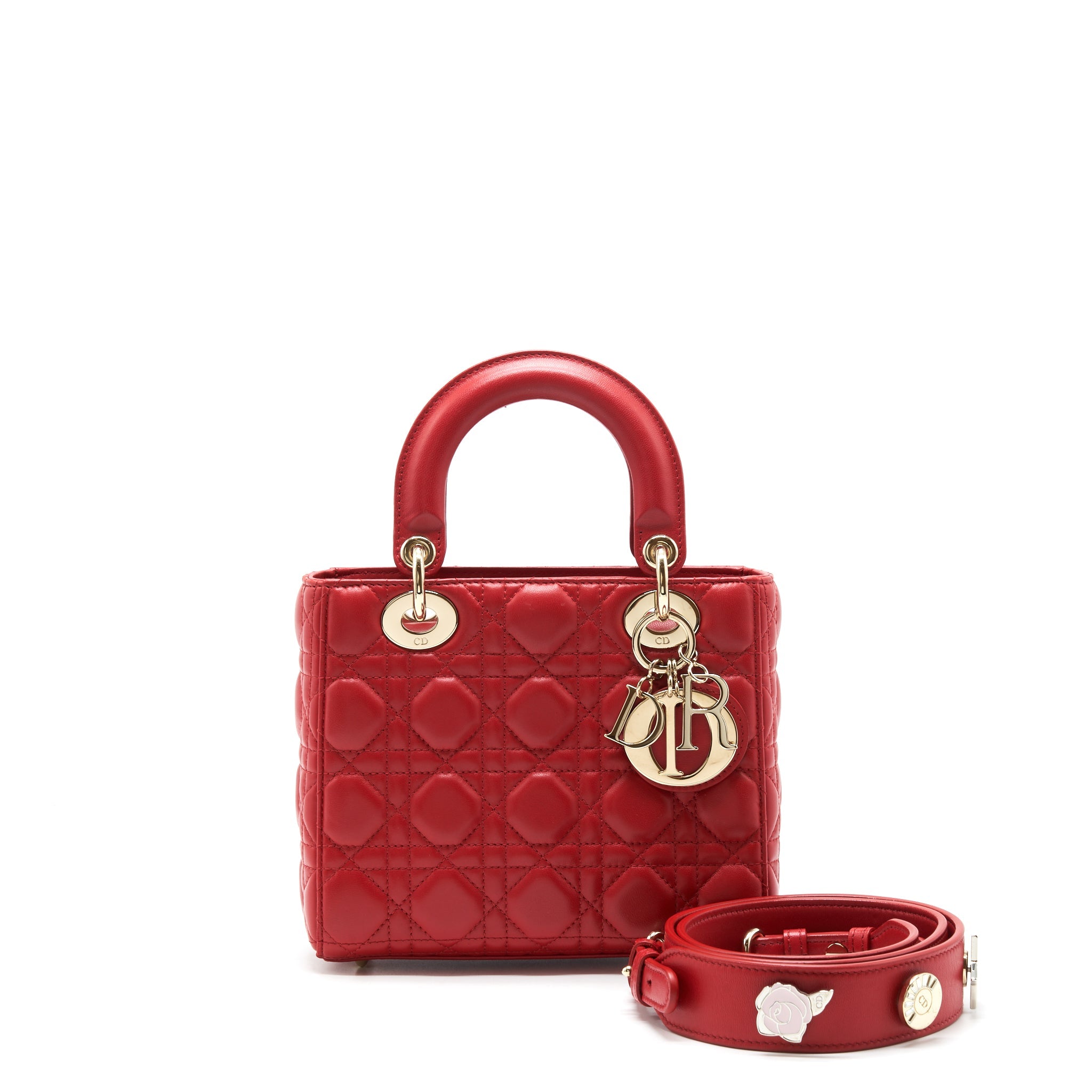 DIOR SMALL LADY DIOR BAG LAMBSKIN RED LGHW