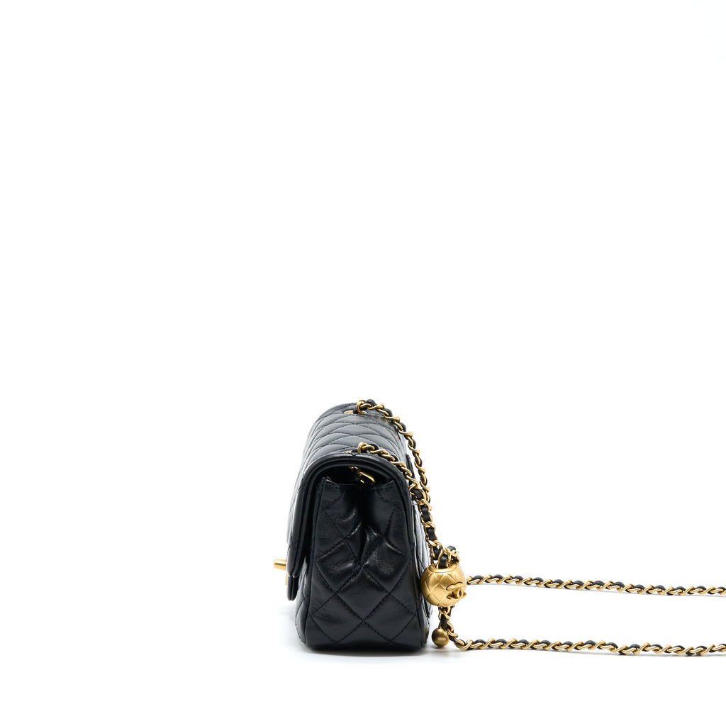 CHANEL PEARL CRUSH MINI SQUARE FLAP BAG LAMBSKIN BLACK GHW (MICROCHIP)