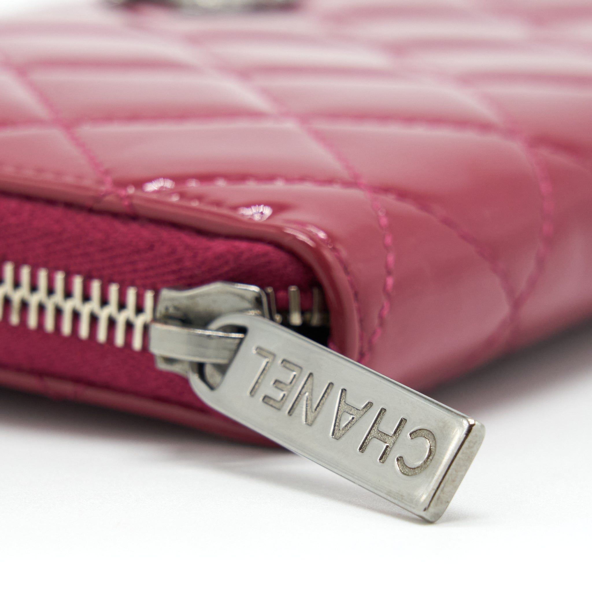 CHANEL LONG ZIP WALLET PATENT FUCHSIA SHW