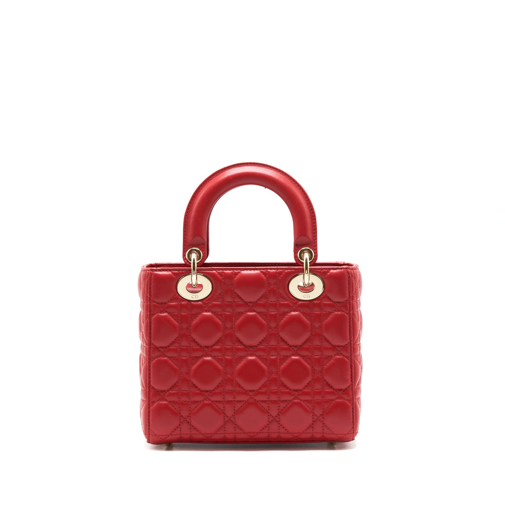 DIOR SMALL LADY DIOR BAG LAMBSKIN RED LGHW