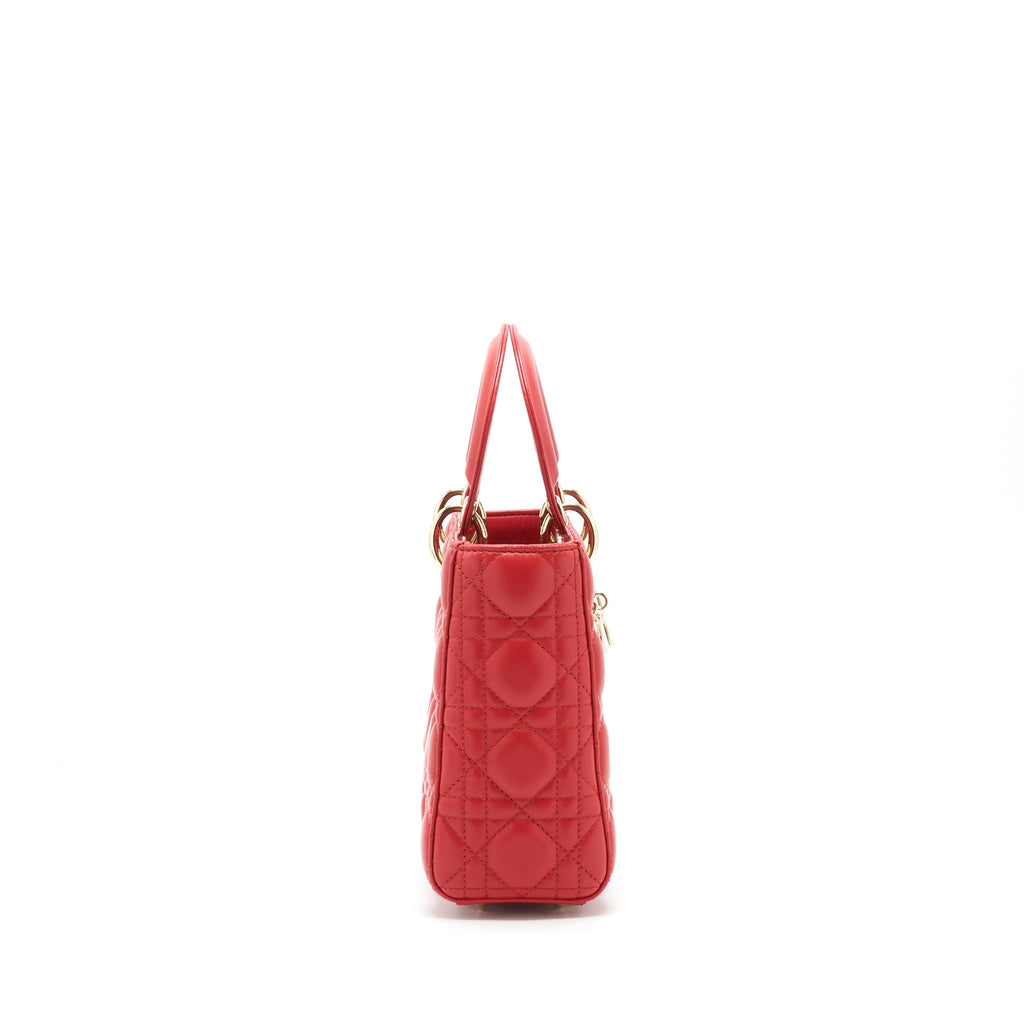 DIOR SMALL LADY DIOR BAG LAMBSKIN RED LGHW