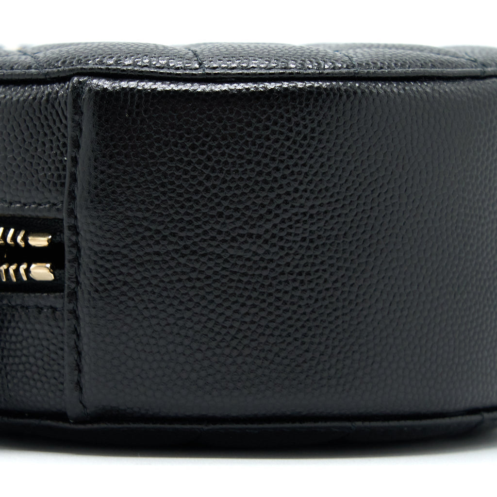 CHANEL CRYSTAL CC LOGO ROUND CLUTCH WITH CHAIN CAVIAR BLACK LGHW