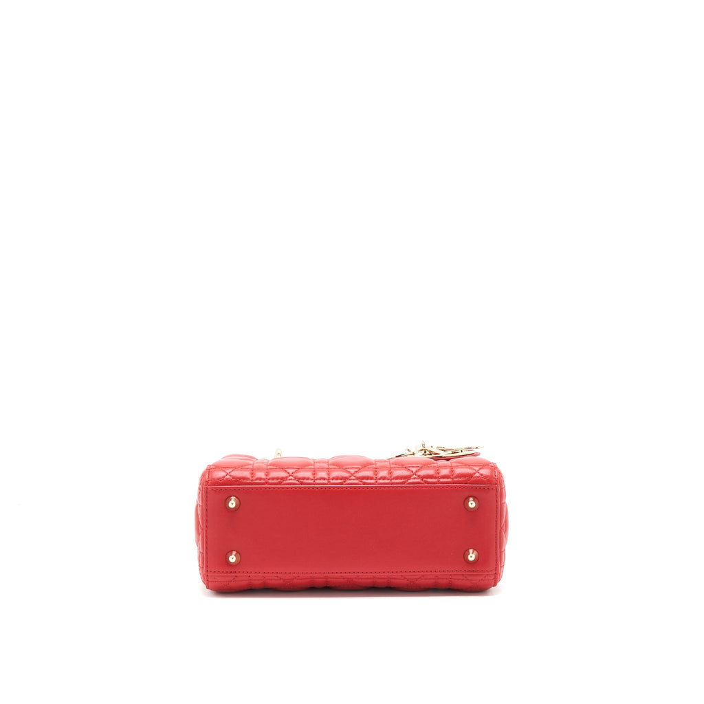 DIOR SMALL LADY DIOR BAG LAMBSKIN RED LGHW