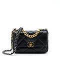 CHANEL SMALL 19 BAG LAMBSKIN BLACK WITH MULTICOLOUR HARDWARE (MICROCHIP)