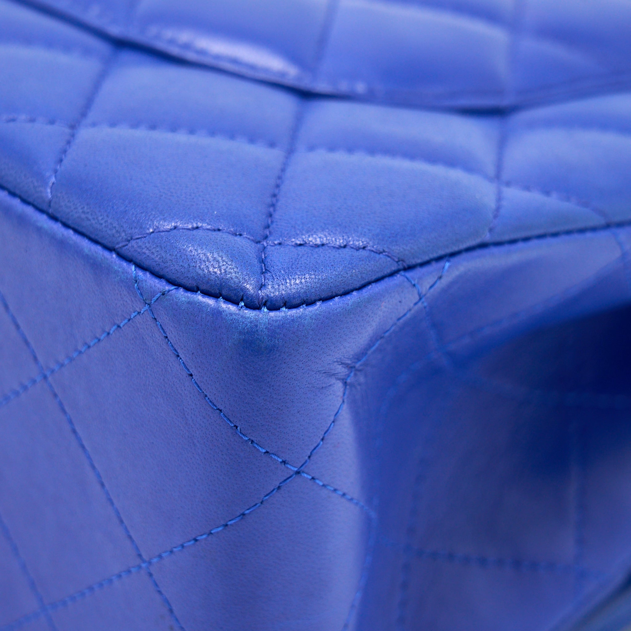CHANEL JUMBO CLASSIC DOUBLE FLAP BAG LAMBSKIN BLUE BRUSHED GHW