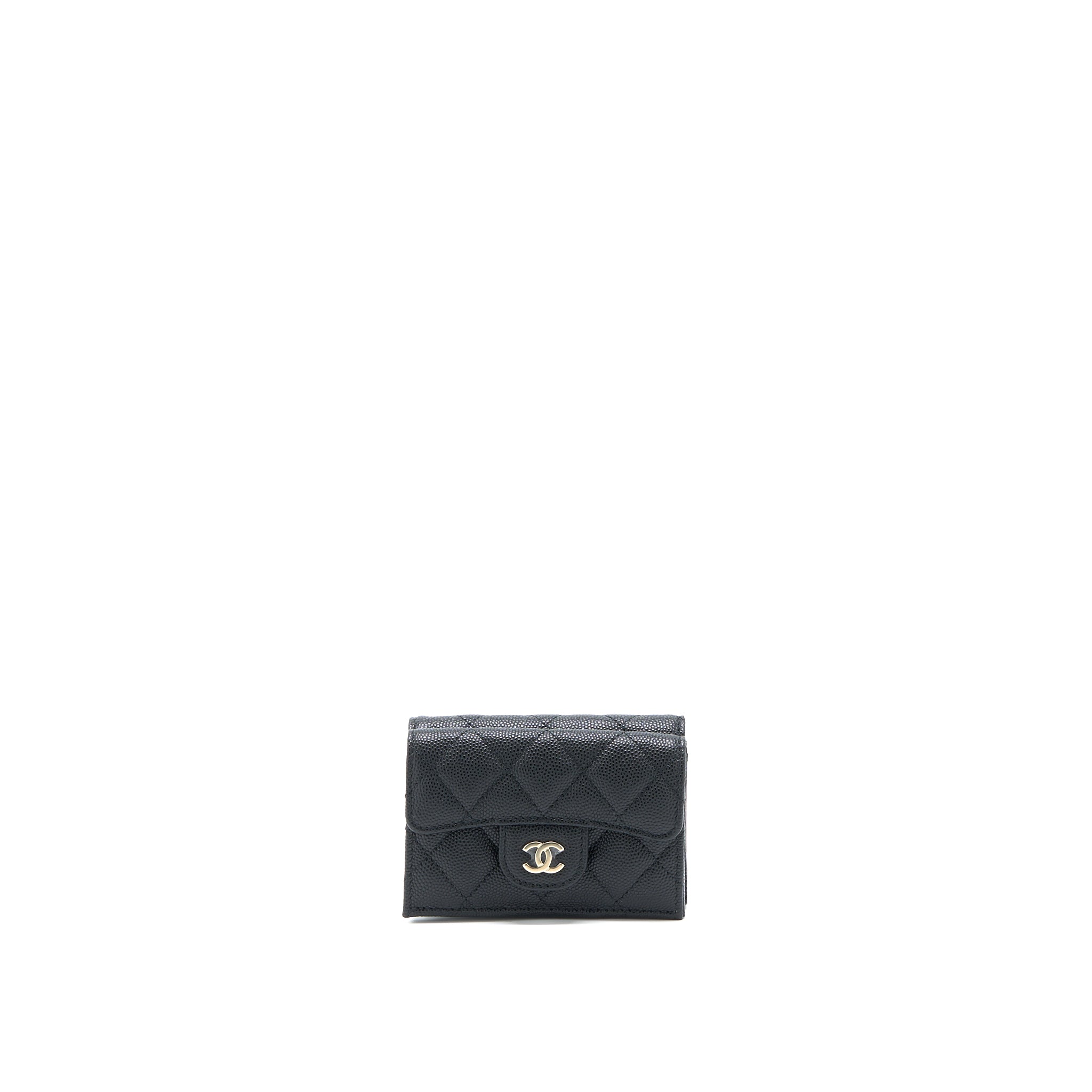 CHANEL SMALL COMPACT WALLET CAVIAR BLACK LGHW (MICROCHIP)