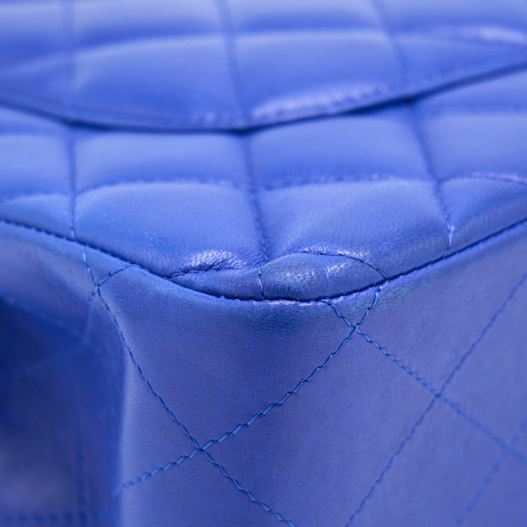 CHANEL JUMBO CLASSIC DOUBLE FLAP BAG LAMBSKIN BLUE BRUSHED GHW