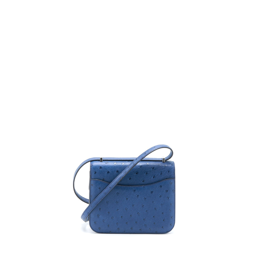 HERMES MINI CONSTANCE OSTRICH 7L BLEU DE MALTE SHW