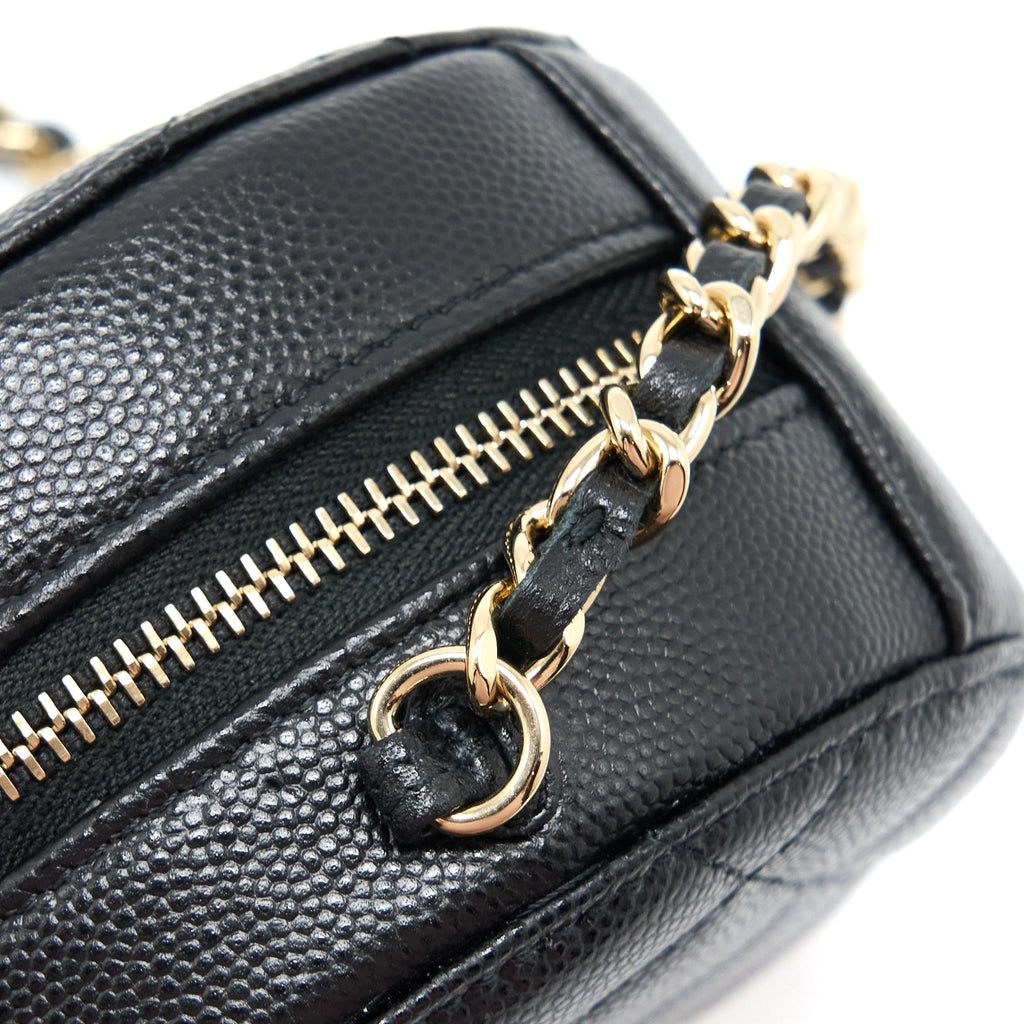 CHANEL CRYSTAL CC LOGO ROUND CLUTCH WITH CHAIN CAVIAR BLACK LGHW