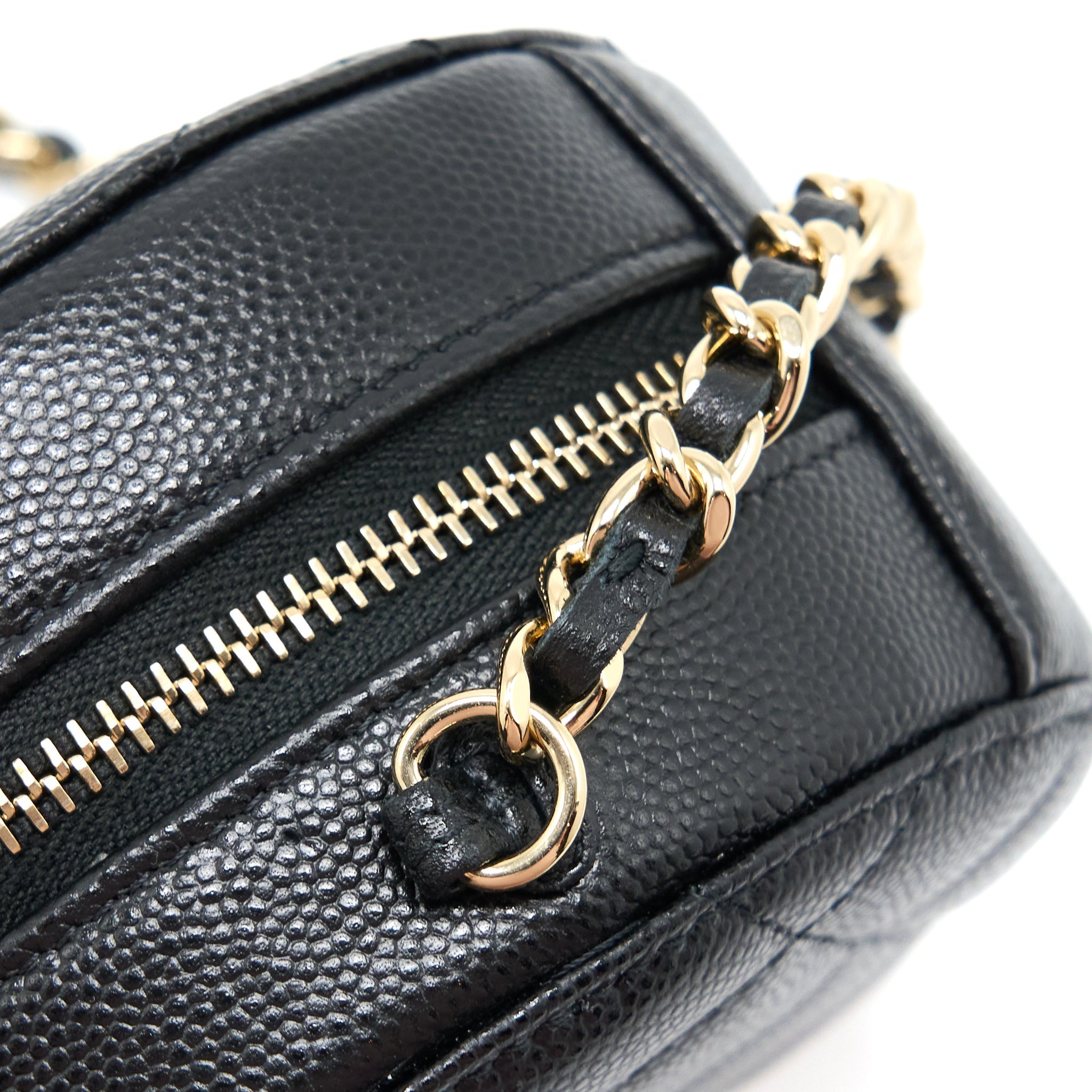 CHANEL CRYSTAL CC LOGO ROUND CLUTCH WITH CHAIN CAVIAR BLACK LGHW