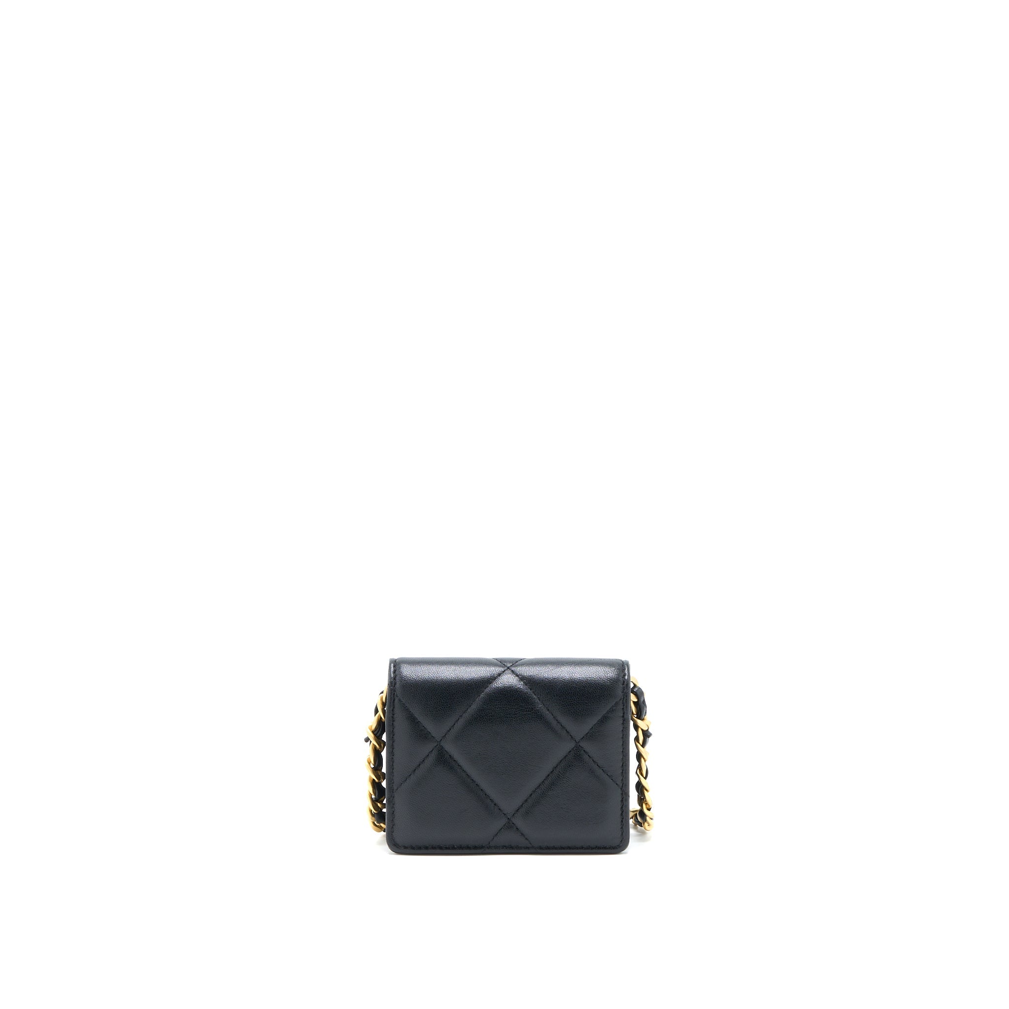CHANEL 19 FLAP CARD HOLDER WITH CHAIN LAMBSKIN BLACK MULTICOLOUR HARDWARE