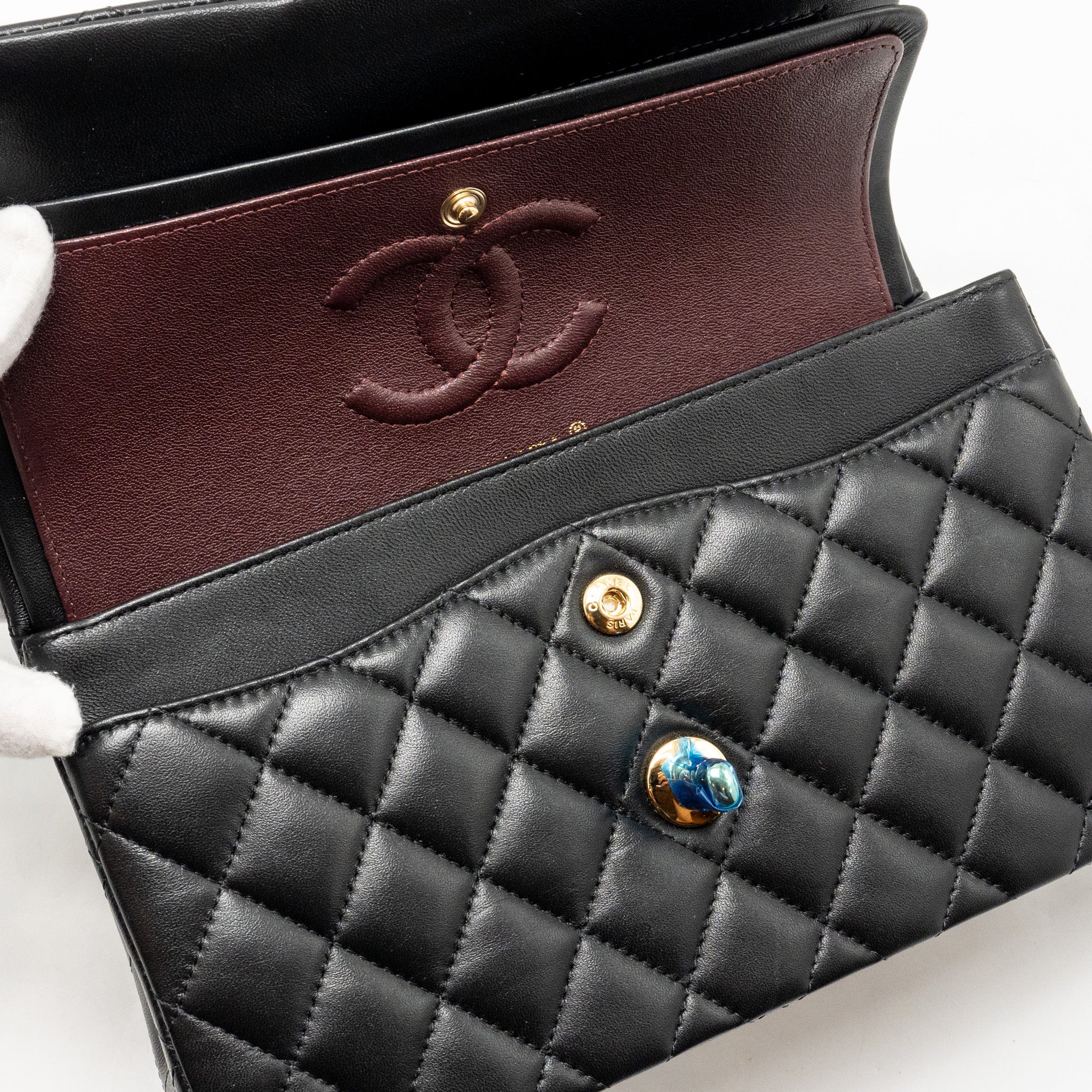 CHANEL SMALL CLASSIC DOUBLE FLAP BAG LAMBSKIN BLACK GHW(MICROCHIP)