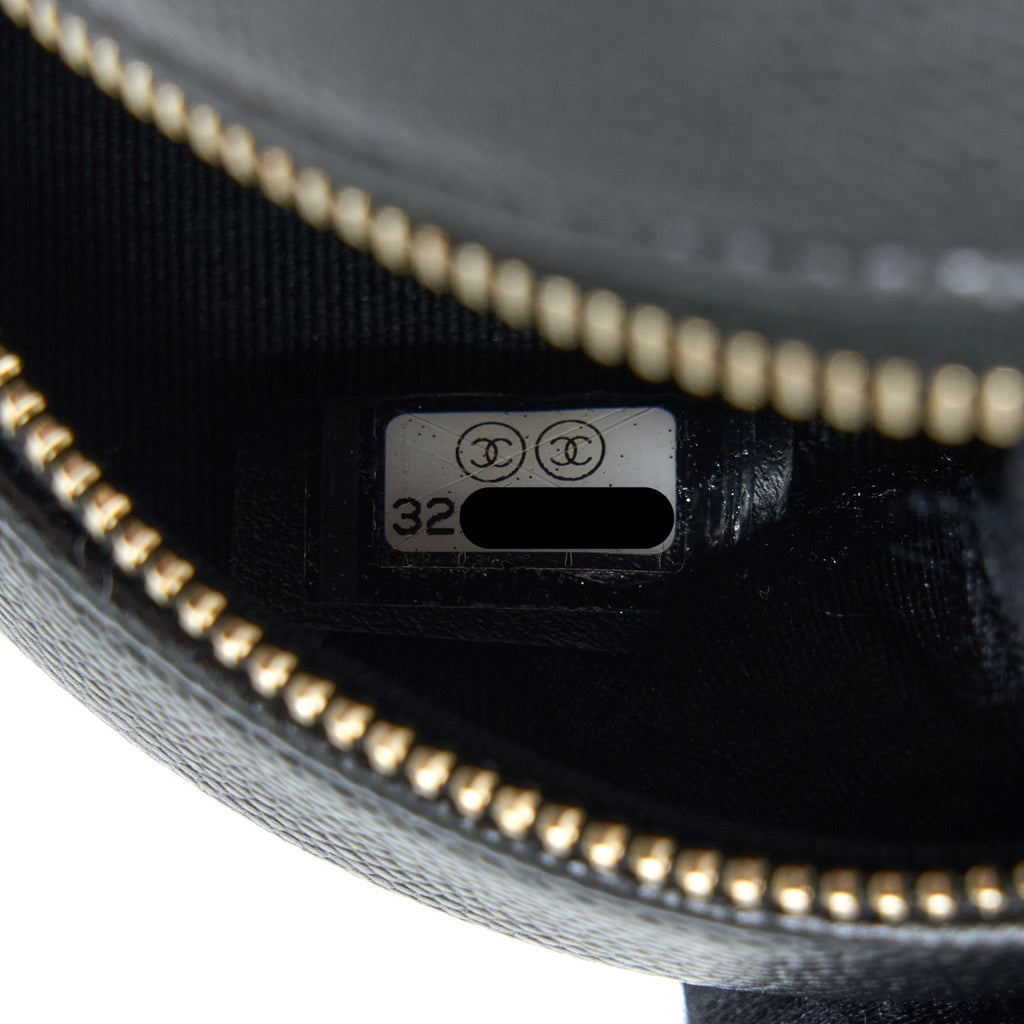 CHANEL CRYSTAL CC LOGO ROUND CLUTCH WITH CHAIN CAVIAR BLACK LGHW