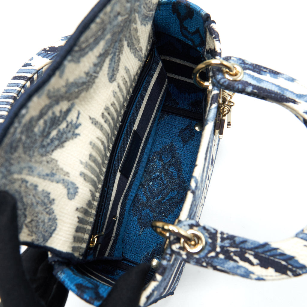 DIOR MEDIUM LADY D-LITE BAG AQUA BLUE TOILE DE JOUY EMBROIDERY