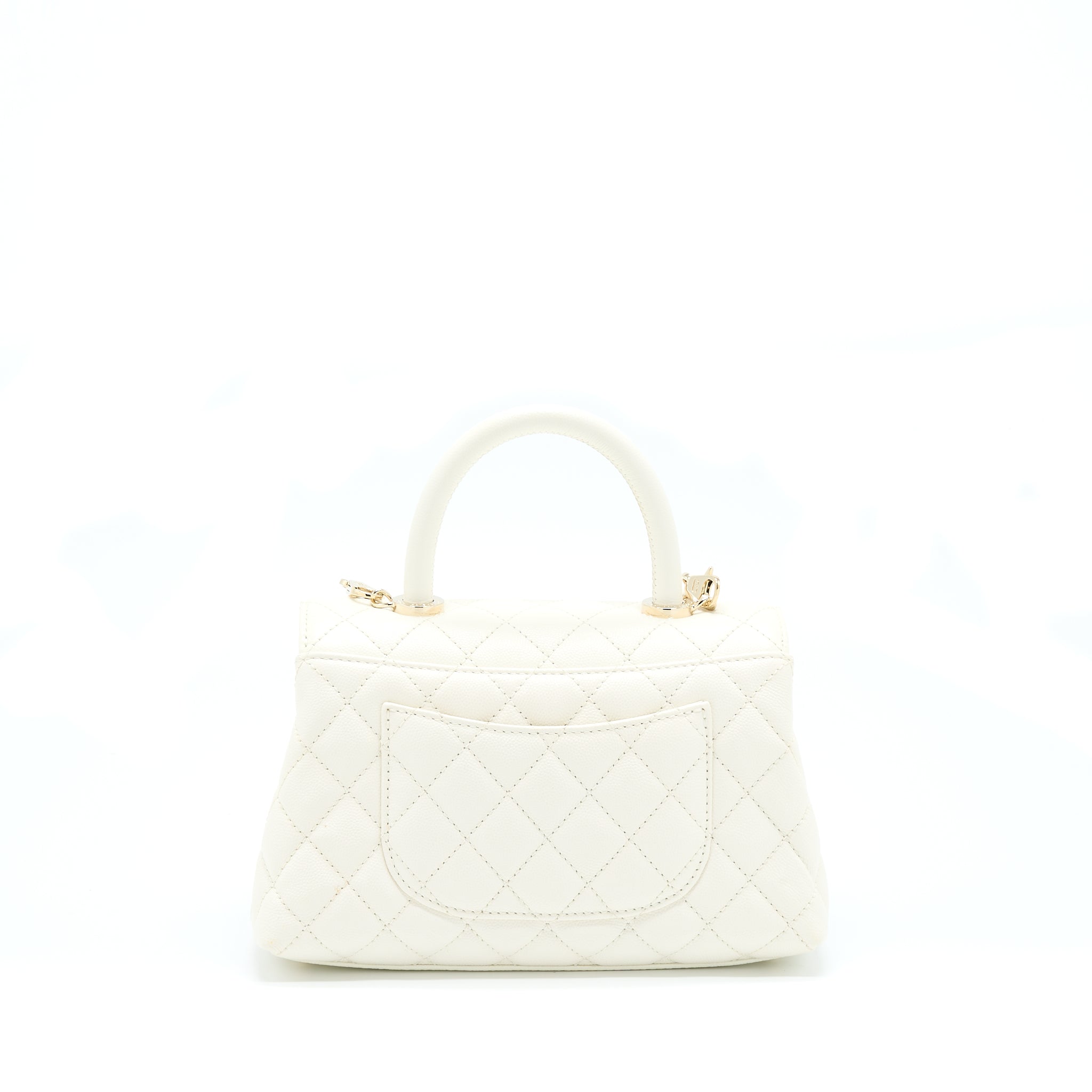 CHANEL SMALL COCO HANDLE CAVIAR WHITE LGHW (MICROCHIP)