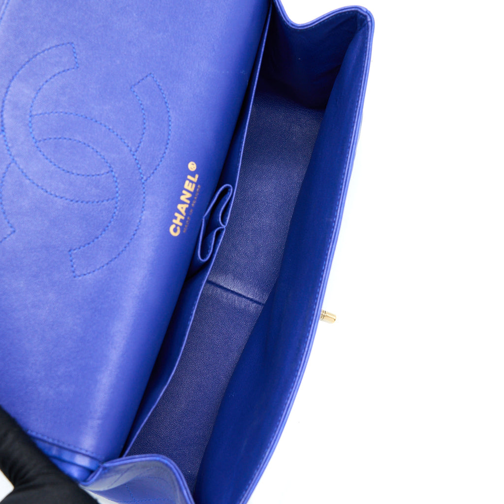 CHANEL JUMBO CLASSIC DOUBLE FLAP BAG LAMBSKIN BLUE BRUSHED GHW
