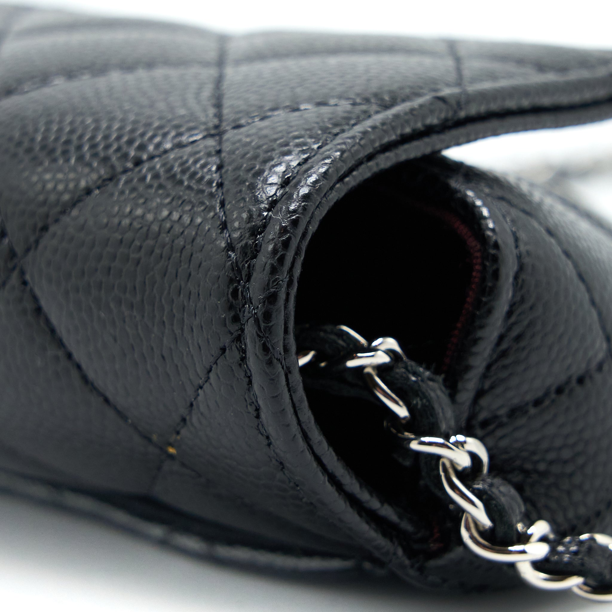 CHANEL FLAP GLASSES CASE WITH CHAIN CAVIAR BLACK SHW