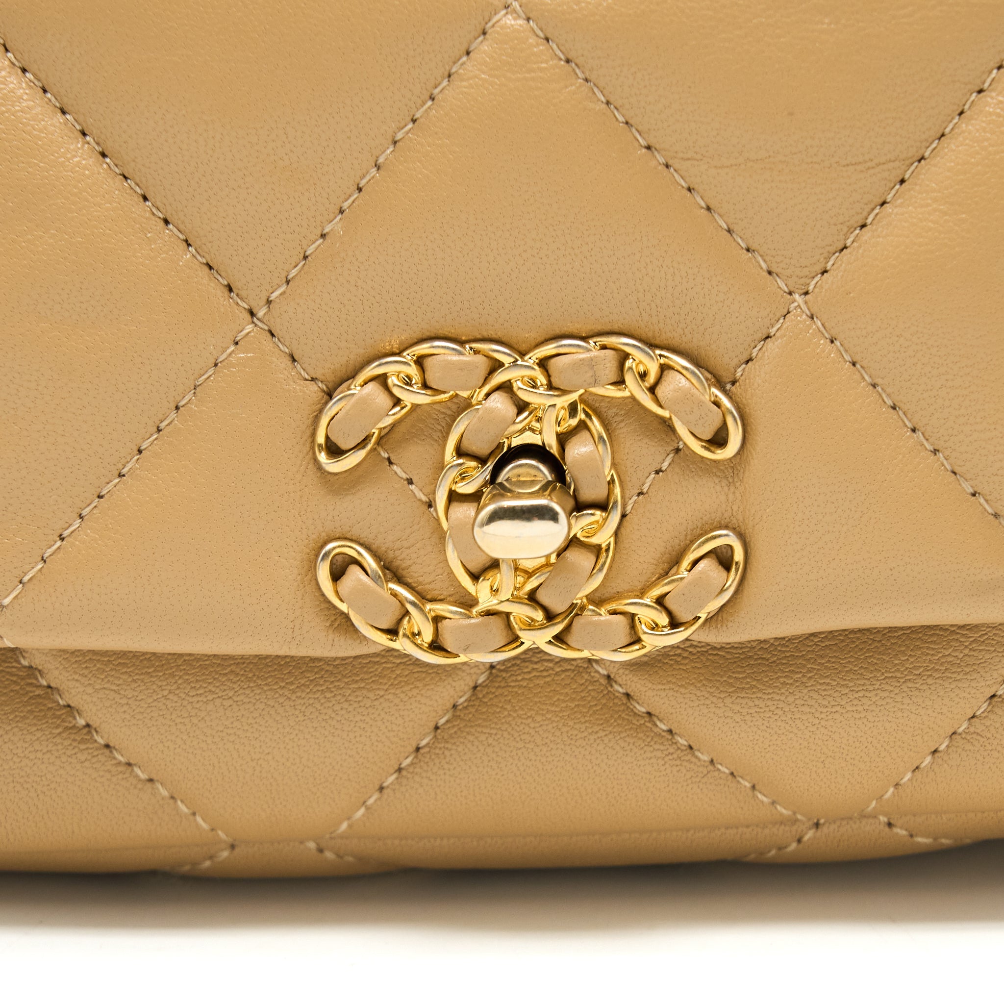 CHANEL 19 BELT BAG LAMBSKIN DARK BEIGE MULTICOLOUR HARDWARE