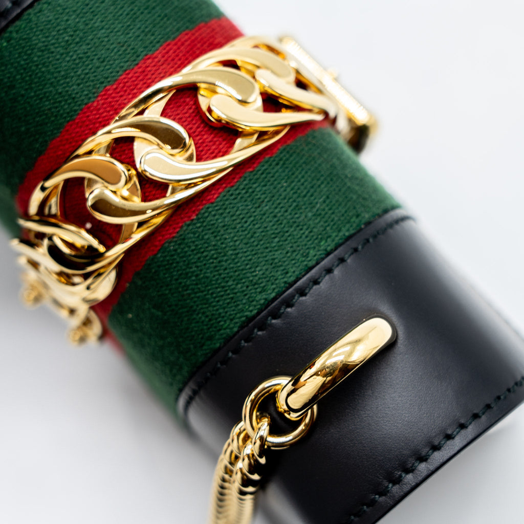 GUCCI MINI SYLVIE CHAIN BAG CALFSKIN BLACK GHW